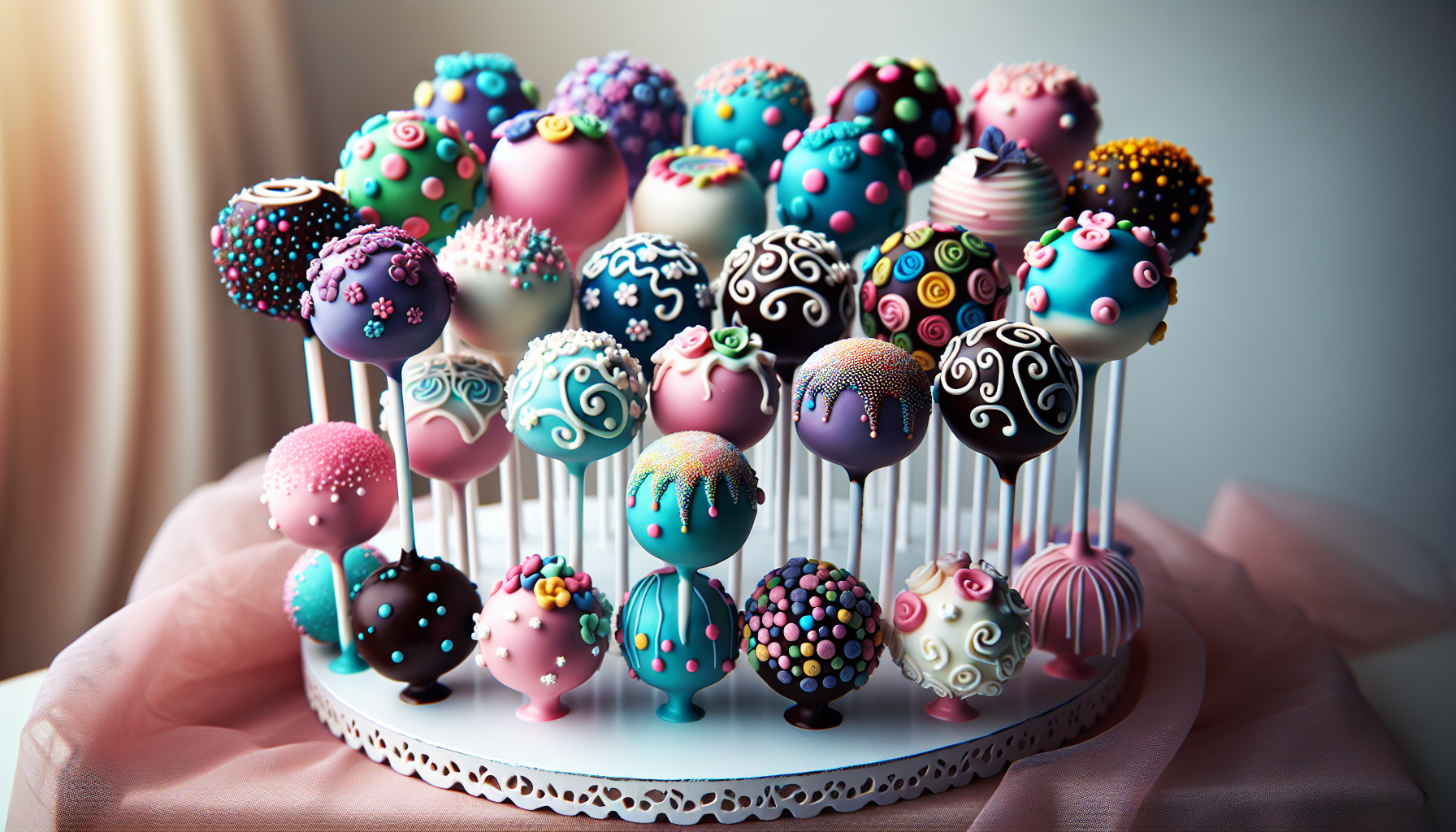 A variety of colorful cake pops on display